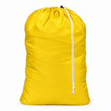 Pictured: Solid colored nylon laundry bag with a drawstring enclosure against a white background. This bag is in the shade Yellow.